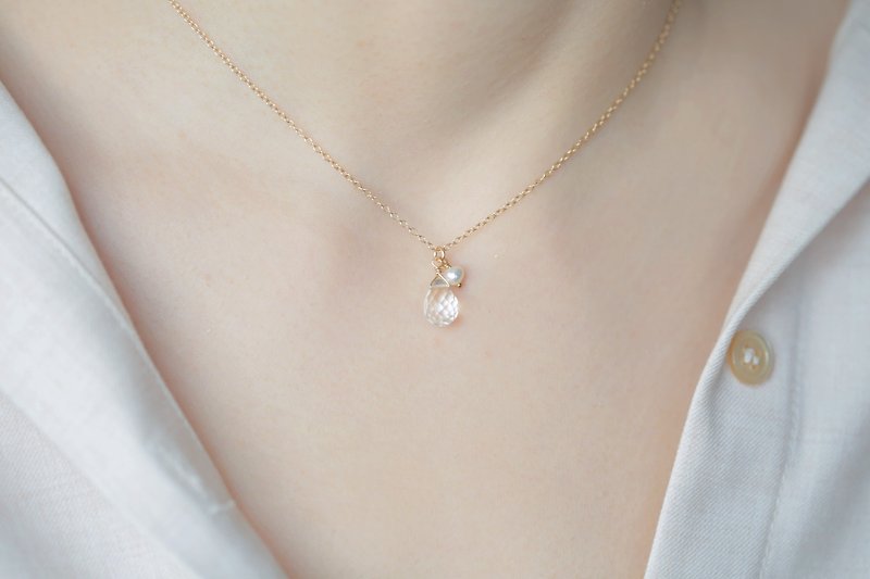白水晶珍珠项链│14KGF 水晶项链 天然珍珠 - 项链 - 水晶 白色