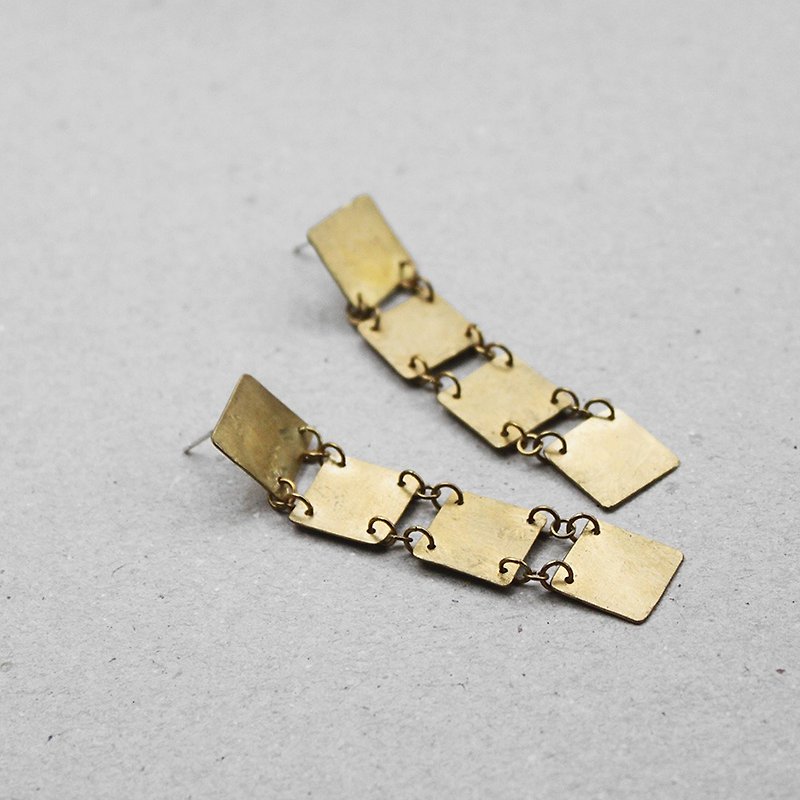 个性方形链黄铜耳环 - 925纯银耳针 / 夹式耳环 - 耳环/耳夹 - 其他金属 金色