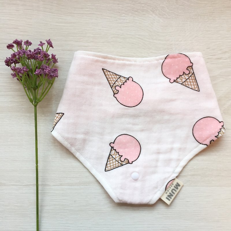 三角围兜(粉色草莓冰淇淋) - 围嘴/口水巾 - 棉．麻 