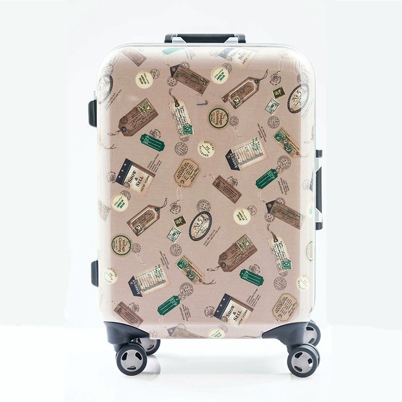 邮戳图印卡奇色系-手工印纹时尚铝框20寸行李箱/旅行箱 - 行李箱/行李箱保护套 - 铝合金 