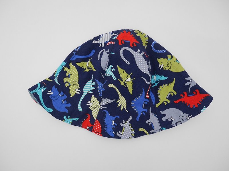深蓝恐龙小孩渔夫帽 - 帽子 - 棉．麻 蓝色