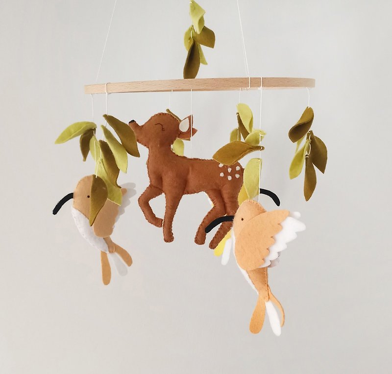 Deer hummingbird Baby Mobile For Nursery Decor,Felt Forest Crib Mobile Gift - 玩具/玩偶 - 其他材质 