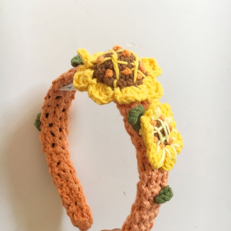（聖誕節交換禮物 ）独立原创·发箍系列 钩织向日葵发箍 - 发饰 - 棉．麻 黄色