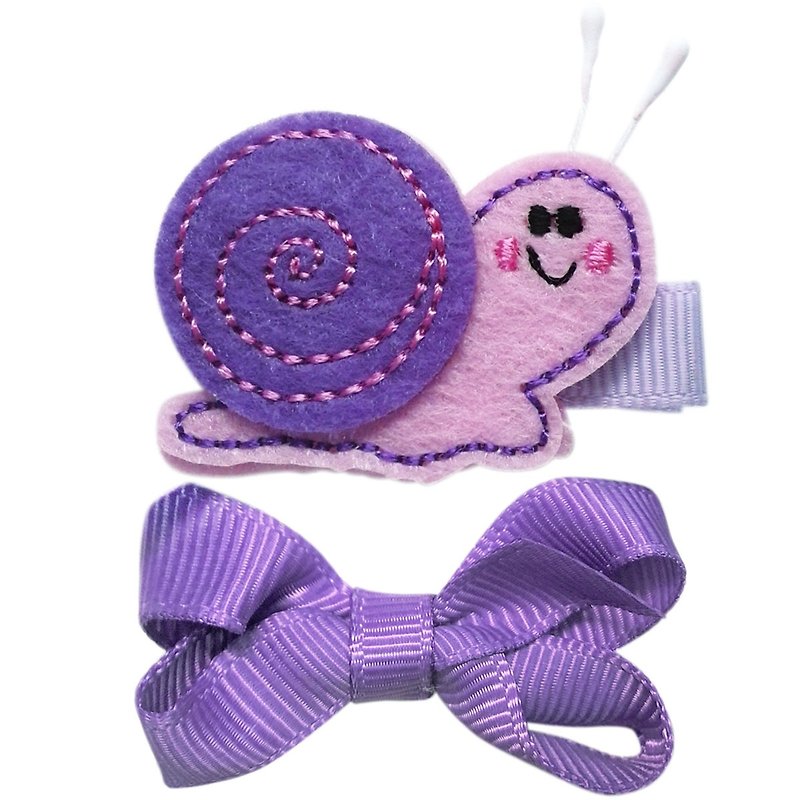 紫色蜗牛与小蝴蝶结发夹两入组 全包布手工发饰Snail - 发饰 - 聚酯纤维 紫色