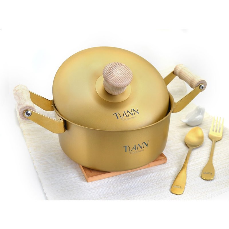 钛钛万岁 纯钛汤锅(含钛锅盖)1.9L(金色) - 锅具/烤盘 - 其他金属 金色