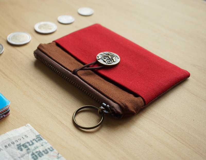 Le Mignon Wallet– 小钱包– 咖啡色vs.红色(猫头鹰) - 布作 - 皮夹/钱包 - 棉．麻 红色