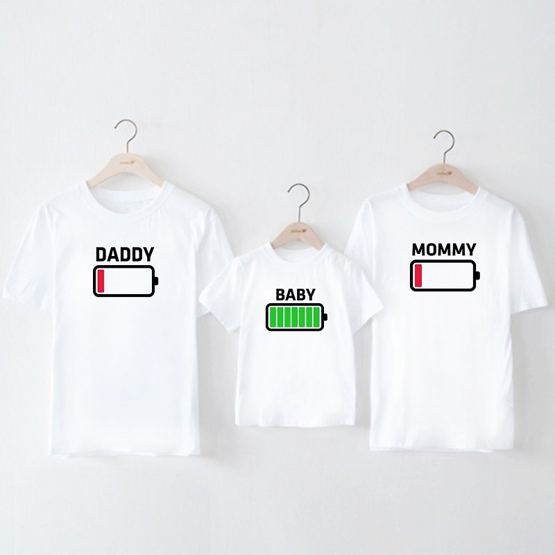DADDY MOMMY BABY 爸爸 妈妈 宝贝 电池能量 短袖T恤 白色 亲子 - 童装上衣 - 棉．麻 白色