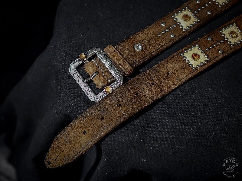 Western Special Leather Belt 西部风铆钉皮革腰带 - 腰带/皮带 - 真皮 咖啡色