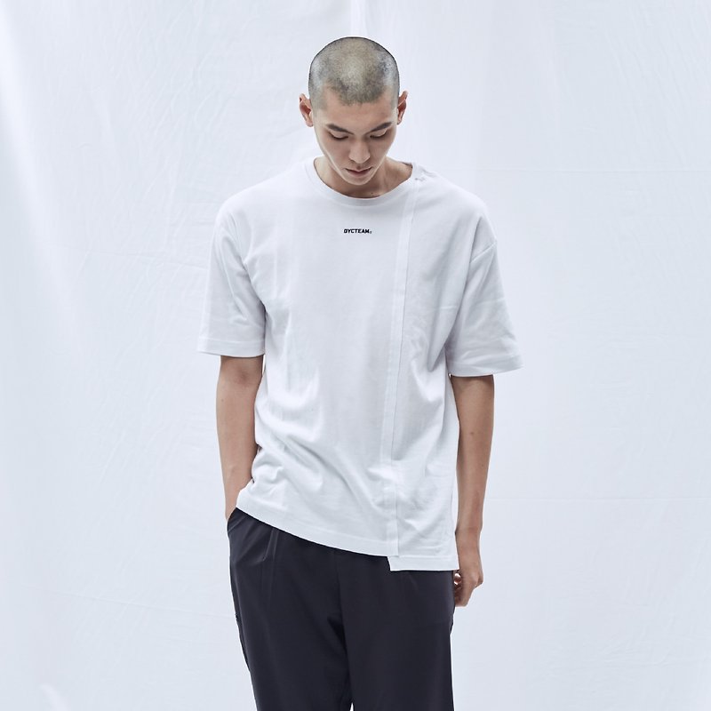 DYCTEAM - Asymmetrical Fifth Tee (White) - 中性连帽卫衣/T 恤 - 棉．麻 白色