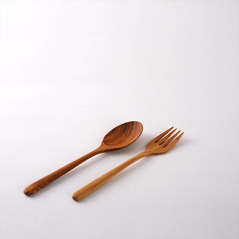【弥新•柚木手工量勺】 沙拉搅拌勺组合/实木调羹 - 餐刀/叉/匙组合 - 木头 