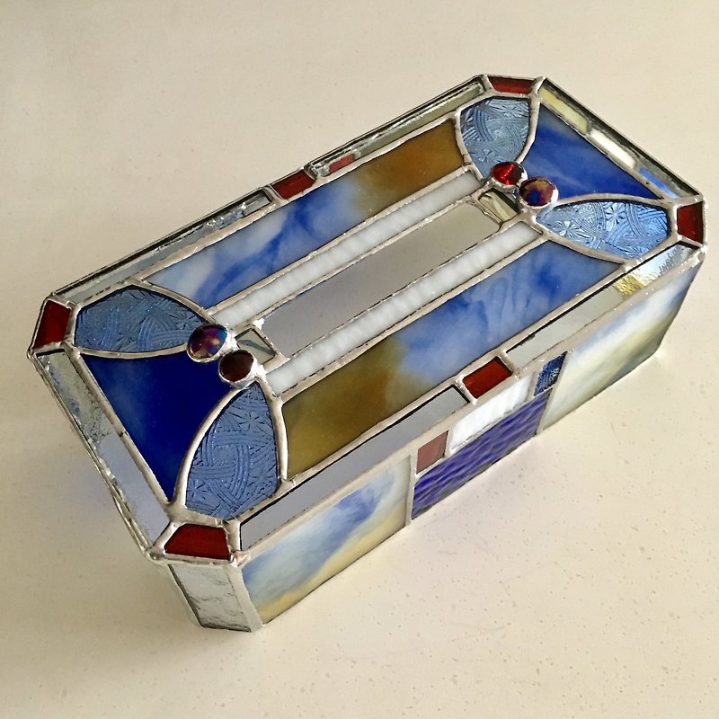 ティッシュボックスケース ブルー&ホワイト ガラス Bay View - 纸巾盒 - 玻璃 蓝色