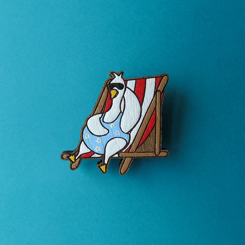 Wooden brooch duck sleep sunbathe - 胸针 - 木头 蓝色