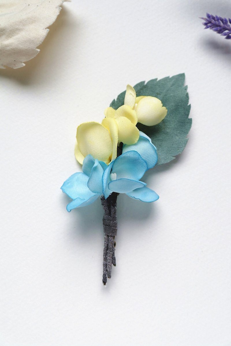 优雅 蓝色 黄色 布花 胸花 婚用 Flower Brooch Corsage BT028 - 胸花/手腕花 - 棉．麻 黄色