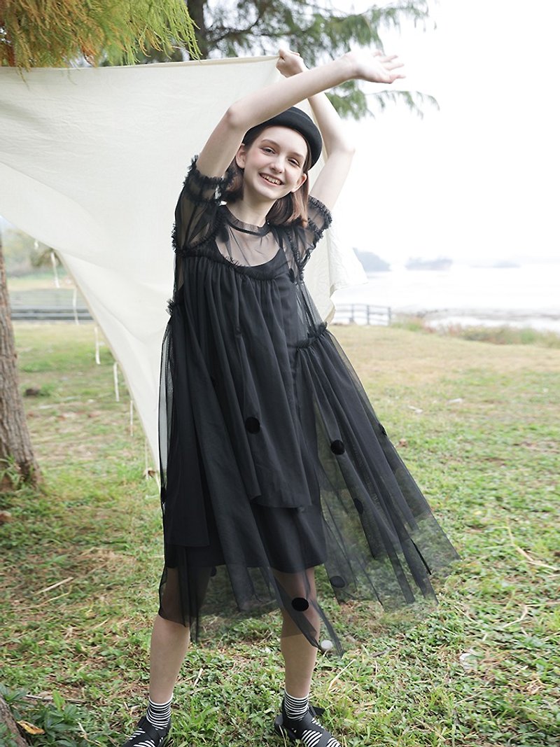 不规则黑色网纱连身裙 洋装 - imakokoni - 洋装/连衣裙 - 其他材质 黑色