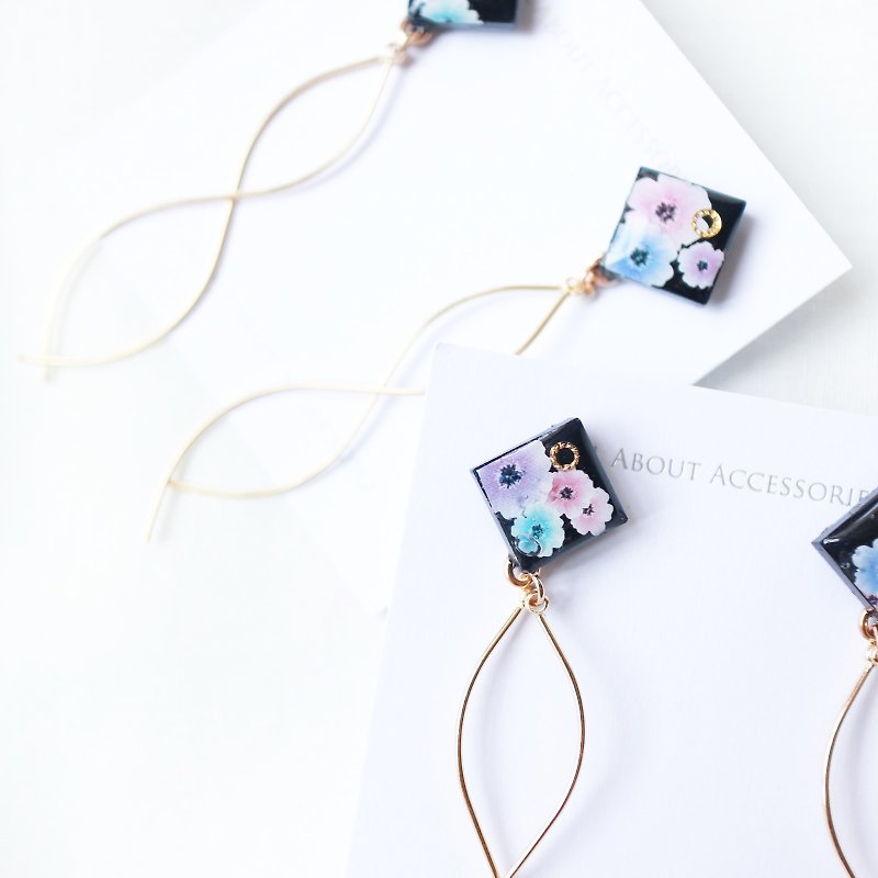 花花系列 - 小菱角铜丝耳环 - 耳环/耳夹 - 其他材质 蓝色