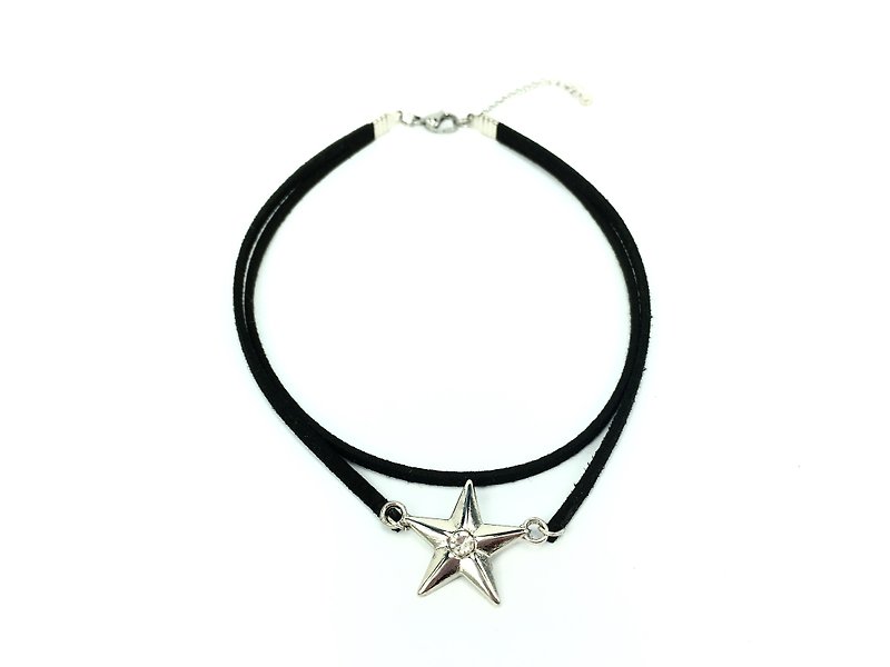 银色小钻星星-双层黑色颈链 - 项链 - 其他材质 黑色