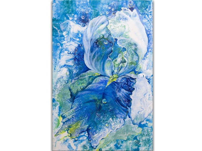 Blue Iris Painting Floral Original Art Big Flower Art Abstract Acrylic Painting - 墙贴/壁贴 - 其他材质 蓝色