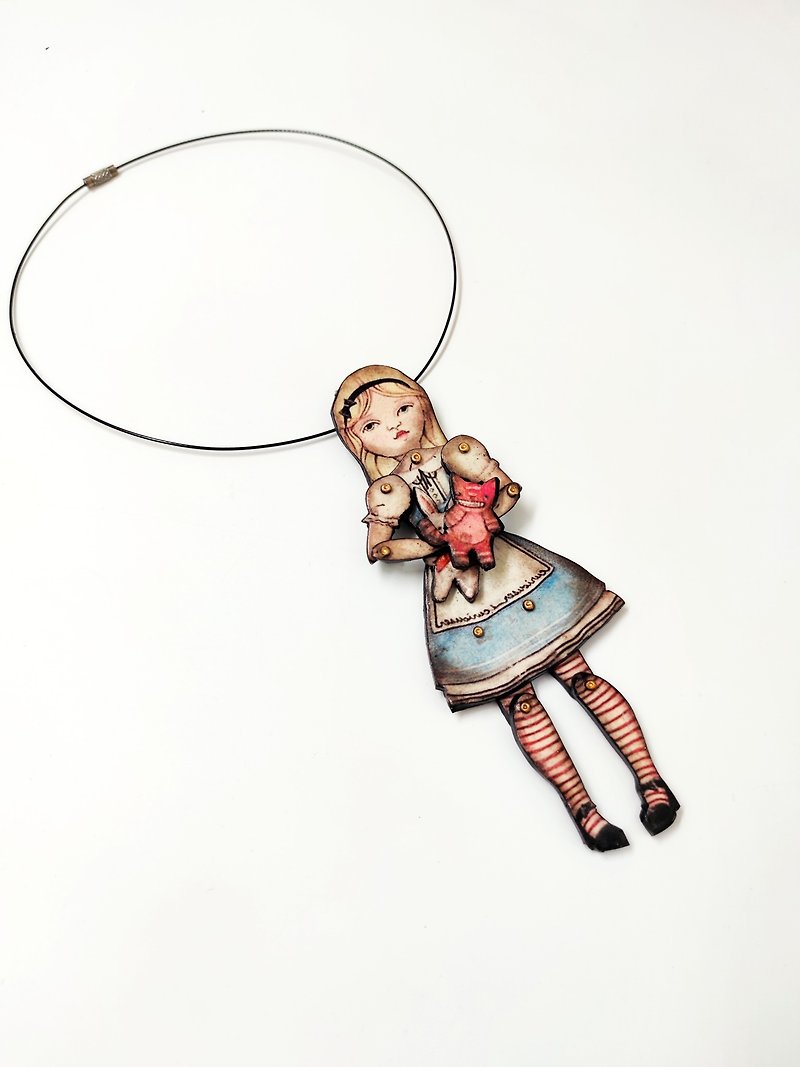 Puppet Statement necklace vintage paper doll Bib necklace wearable art - 项链 - 塑料 多色