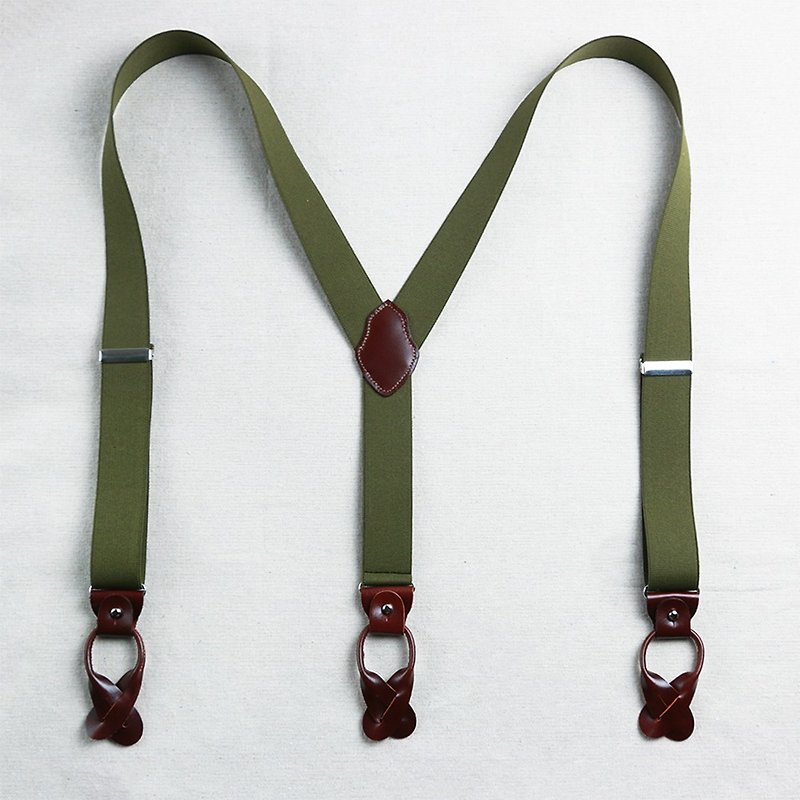 Suspenders 吊带夹【军绿】吊带 可拆式 32mm made in Taiwan - 腰带/皮带 - 真皮 绿色