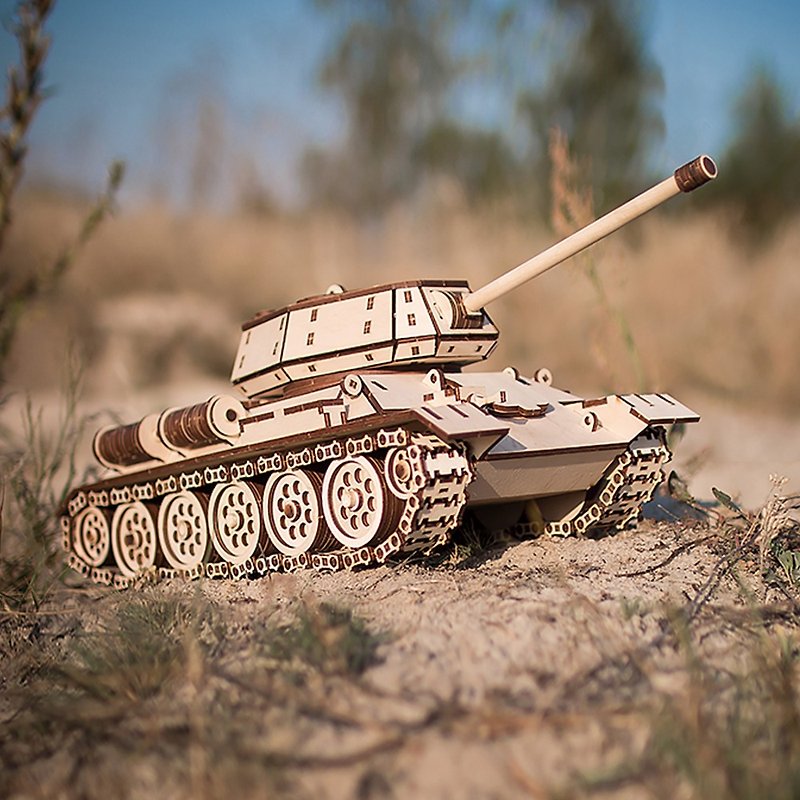 手作动力模型 钢铁猛兽 T-34坦克 木制组合可动玩具 - 木工/竹艺/纸艺 - 木头 卡其色