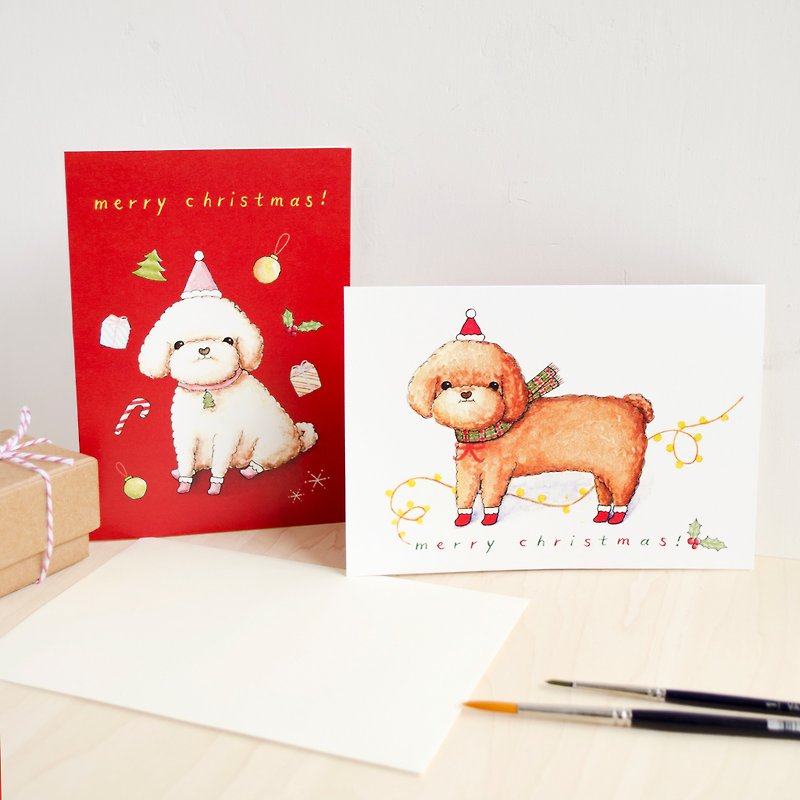 Poodle贵宾犬/ 玩具贵妇狗- 圣诞卡-连信封 - 卡片/明信片 - 纸 