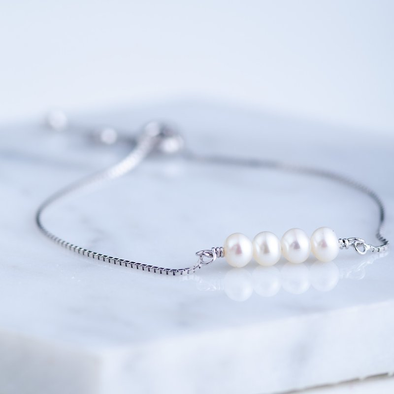 珍珠925纯银手链 | 伴娘礼物 | 天然淡水珍珠六月诞生石手链刻字 - 手链/手环 - 水晶 粉红色