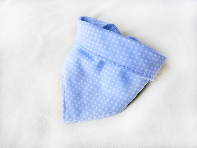 粉末蓝波点 - 六重纱三角口水巾 / 领巾 - 围嘴/口水巾 - 棉．麻 蓝色