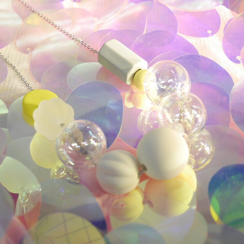 简约Bubble Bubbles 立体气泡玻璃球几何幻彩925纯银颈链 - 耳环/耳夹 - 玻璃 黄色