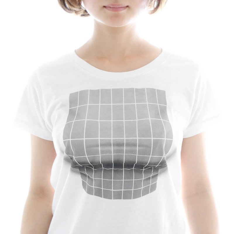 Mousou Mapping T-shirt/ Illusion grid/ WS size - 女装 T 恤 - 棉．麻 灰色