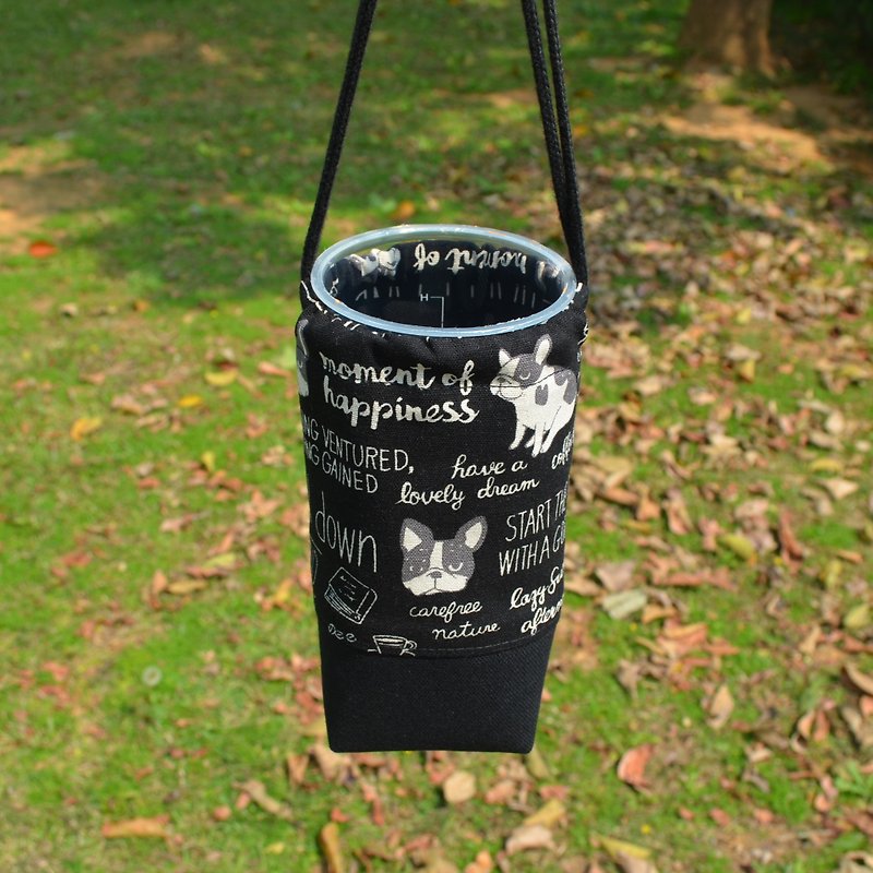 酷狗束口环保杯袋 饮料提袋 保温瓶提袋 手作 帆布 方便 - 随行杯提袋/水壶袋 - 棉．麻 黑色