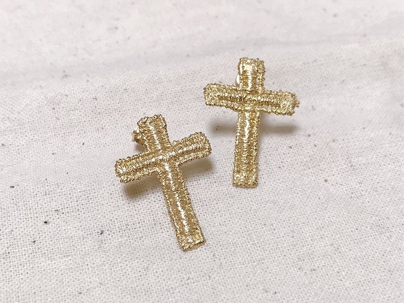CROSS GOLD earrings - 耳环/耳夹 - 其他金属 金色