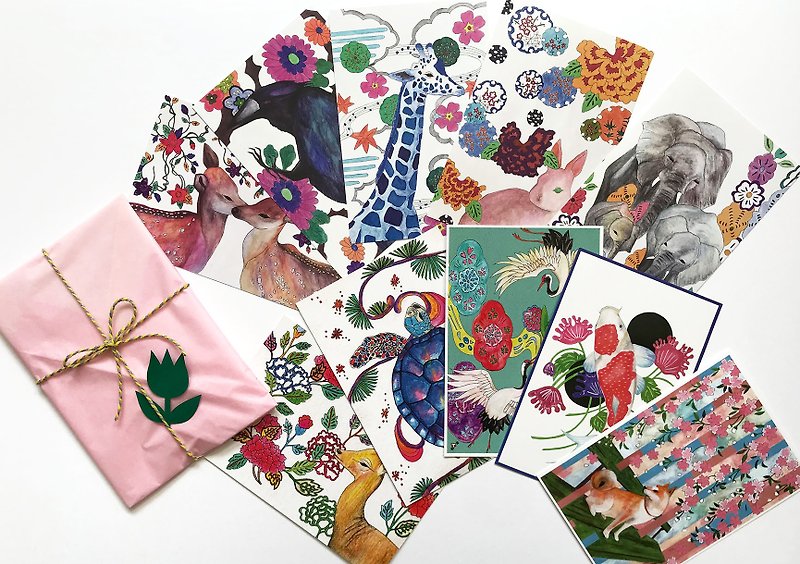 ポストカード 10枚セット -ほっこりする動物 & 日本を感じる動物- - 卡片/明信片 - 纸 多色