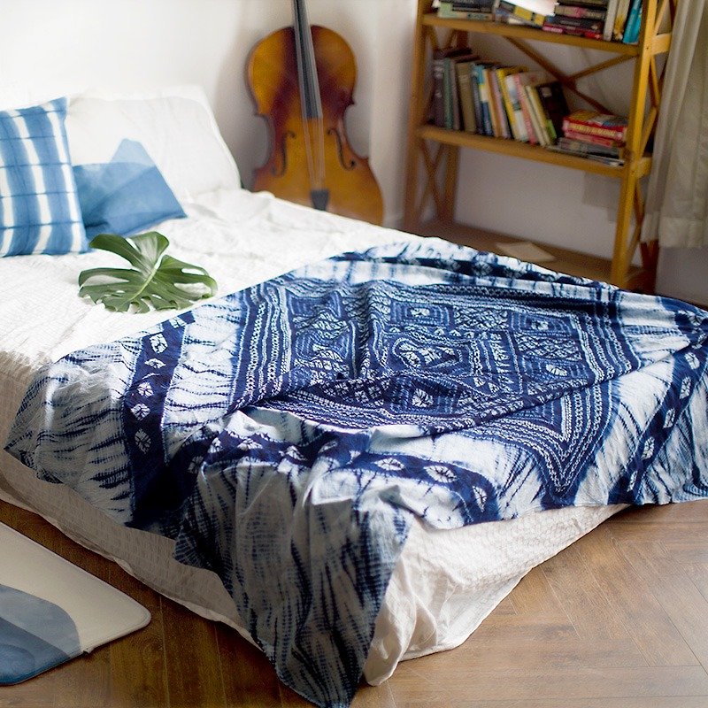 日式中式民族复古手工原创设计草木染扎染餐壁纸沙发巾床单 - 餐垫/桌巾 - 棉．麻 蓝色