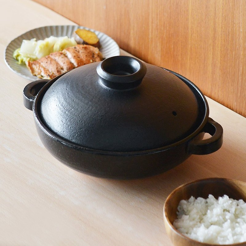 日本FORMLADY 日制万古烧浅型双耳炖煮土锅-1.5L - 锅具/烤盘 - 陶 黑色