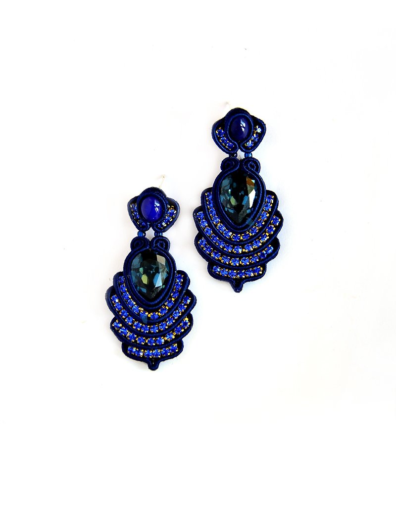 Earrings navy blue dangle earrings with Swarovski stones Christmas Gift Wrapping - 耳环/耳夹 - 其他材质 蓝色