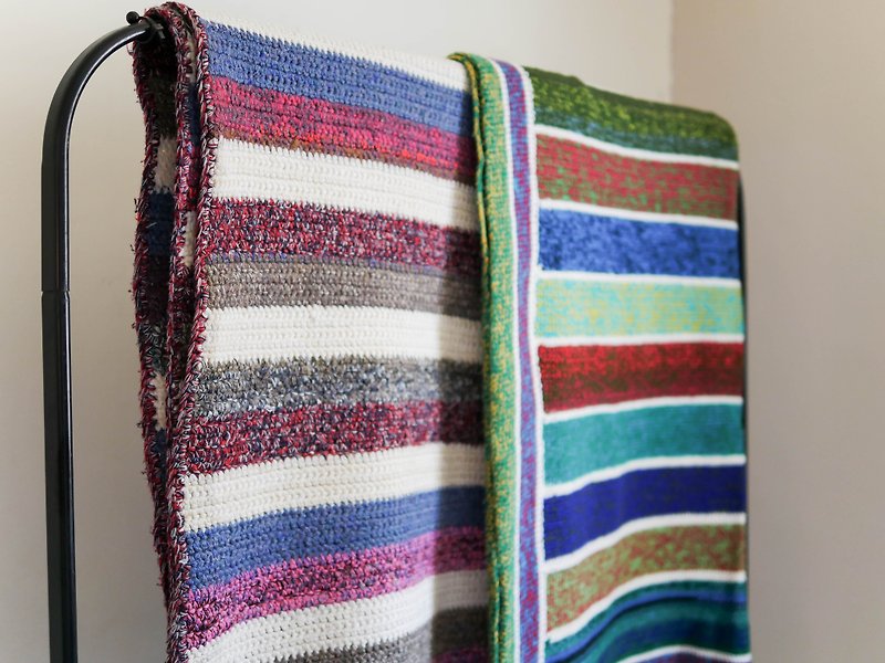 香格里拉宽纹地毯 暖情乡村手工编织古董彩色万用毯床罩Vintage - 被子/毛毯 - 聚酯纤维 多色