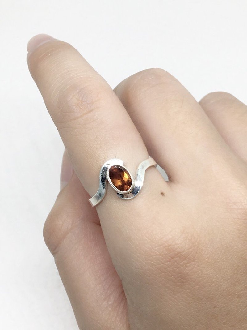 黄托帕石925纯银异国设计戒指 尼泊尔手工镶嵌制作(款式4) - 戒指 - 宝石 橘色