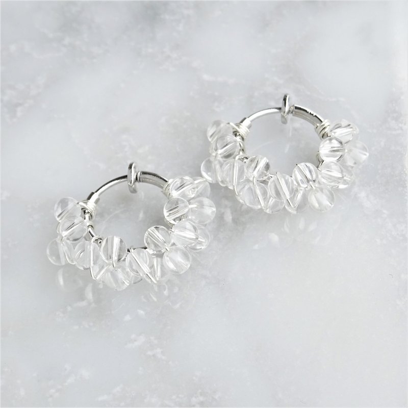 SV925SF*Crystal Quartz wrapped earring / pierced earring - 耳环/耳夹 - 宝石 透明