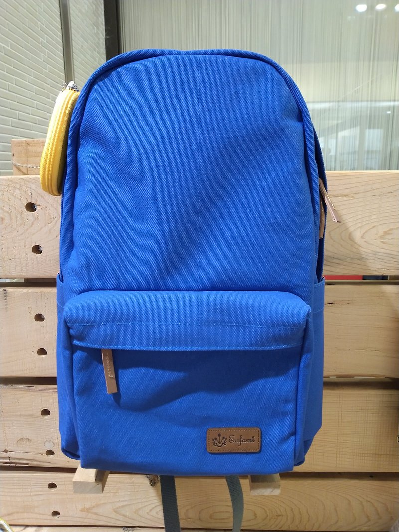 棉．麻 后背包/双肩包 蓝色 - Eafami纯棉帆布多隔层笔电大背包-Frigga蓝(100%台湾制造)