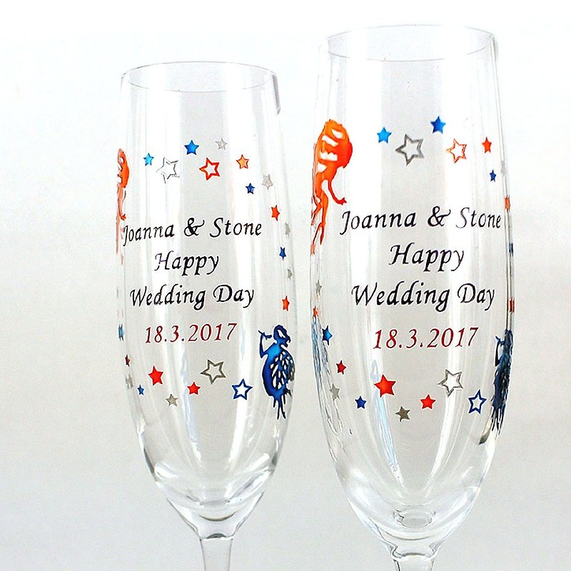 无铅水晶玻璃香槟杯刻字礼品组 | 结婚礼物,周年礼物 | 传奇 - 酒杯/酒器 - 玻璃 多色