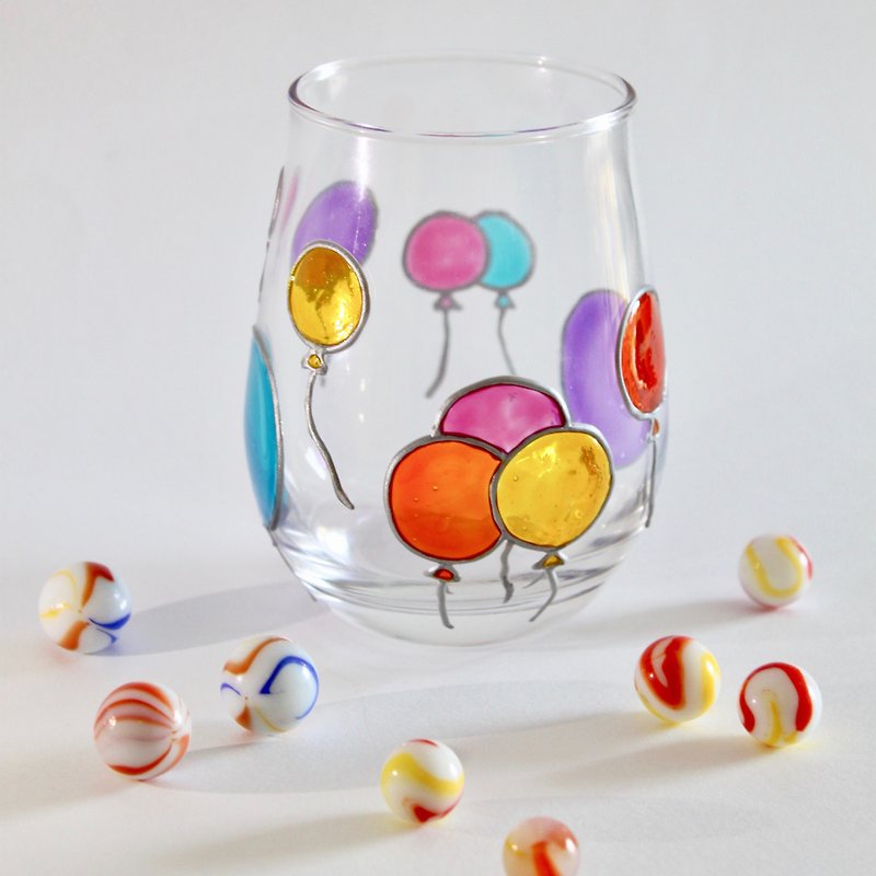 七彩气球祭│日系可爱杂货风糖果颜色手绘玻璃杯/笔筒 - 茶具/茶杯 - 玻璃 多色