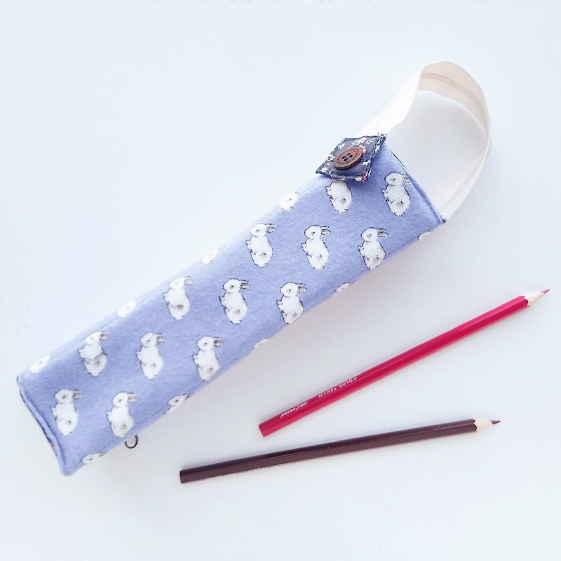 长型笔袋 (蓝色小兔子) - 铅笔盒/笔袋 - 棉．麻 蓝色