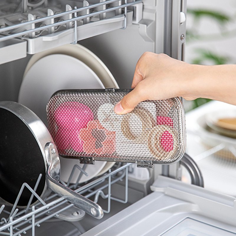 日本霜山 304不锈钢洗碗机专用餐具/小物清洗盒 - 收纳用品 - 不锈钢 银色
