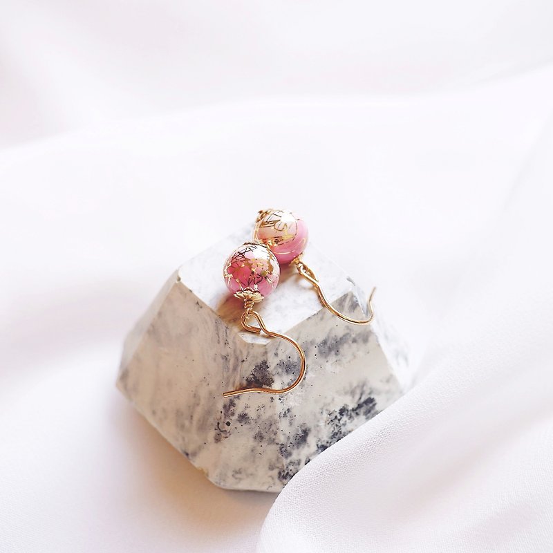 日式和服 胭红 进口日本金边拉丝珠 耳环 送礼  轻珠宝 crystal - 耳环/耳夹 - 防水材质 粉红色