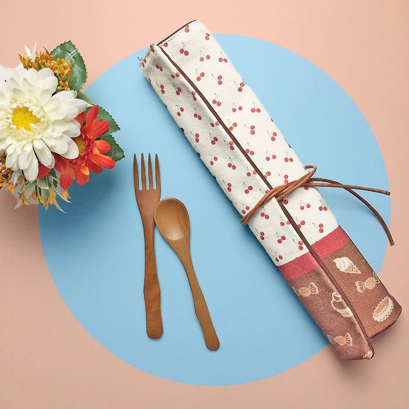【定制化礼物】两用餐具环保收纳袋 Dessert 餐垫 餐具包 - 餐垫/桌巾 - 棉．麻 