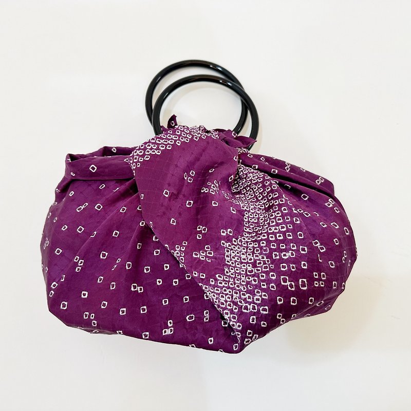 風呂敷バッグ (紫) 絞りの着物生地にて制作 #01 - 手提包/手提袋 - 其他材质 紫色