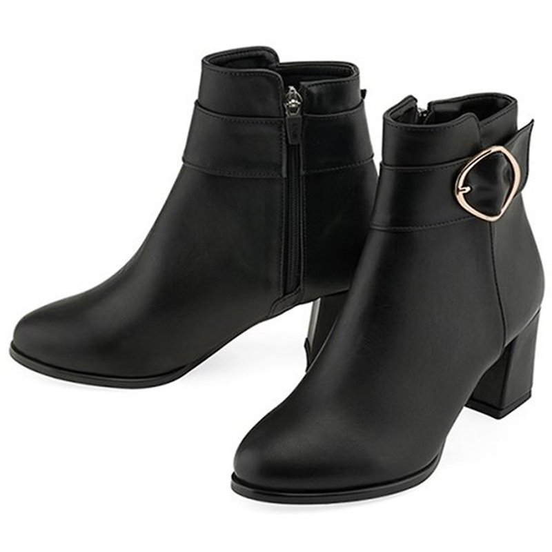 PRE-ORDER - SPUR 皮带扣高跟短靴 MF9048 BLACK - 女款短靴 - 人造皮革 黑色