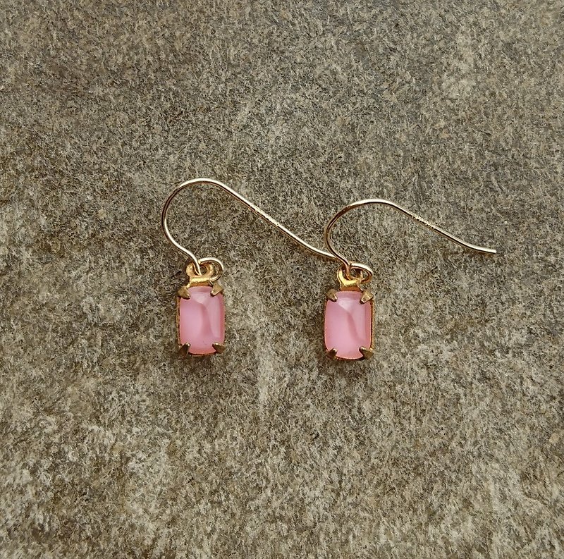 简约粉红玻璃耳环 - 耳环/耳夹 - 其他金属 粉红色