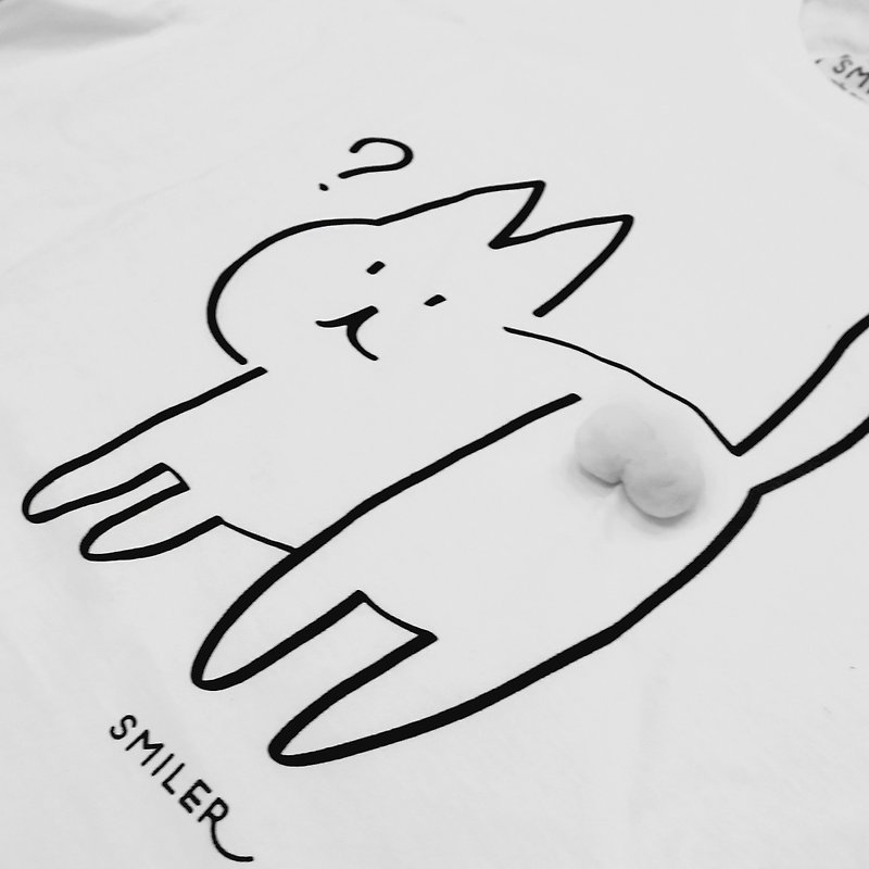 にゃんたま Tシャツ - グレー - 中性连帽卫衣/T 恤 - 棉．麻 白色