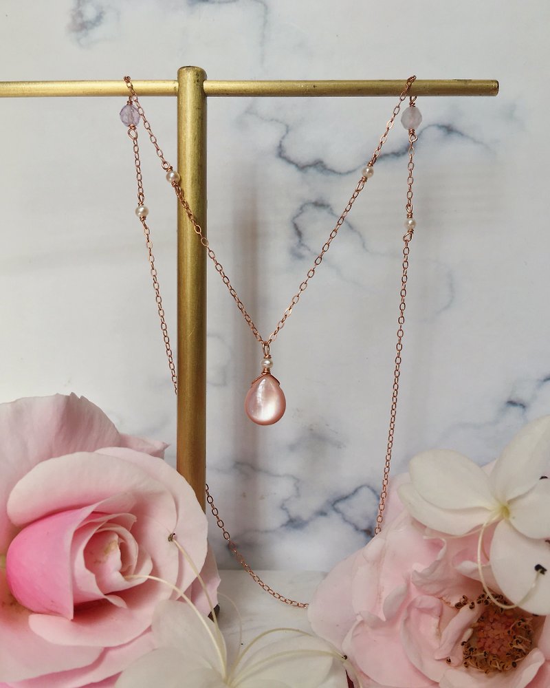 手工项链 含苞樱媛花 /粉红色贝壳/玫瑰金 - 项链 - 珍珠 粉红色